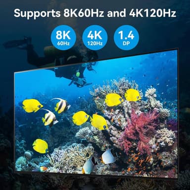 NÖRDIC DisplayPort 1.4 KVM-kytkin 2 tietokonetta 3 näyttöä 8K60Hz 4K144Hz kolmonäyttö 4 USB 3.0 2 PC:lle, jakaa 3 näyttöä