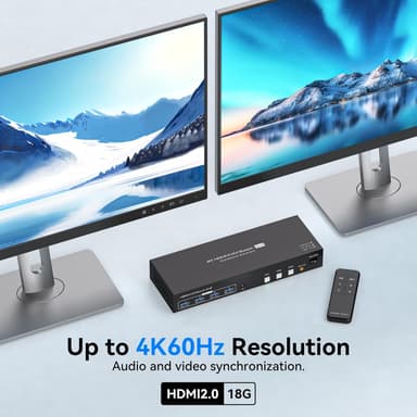 NÖRDIC HDMI KVM-kytkin 3 tietokonetta 2 näyttöä 4K60Hz EDID 4 USB 3.0-porttia kaukosäätimellä
