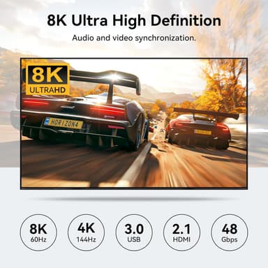 NÖRDIC HDMI KVM-kytkin 4 tietokonetta 1 näyttö 8K 60Hz 4K 144/120Hz USB-laitteet