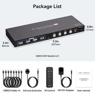 NÖRDIC HDMI KVM-kytkin 4 tietokonetta 1 näyttö 8K 60Hz 4K 144/120Hz USB-laitteet