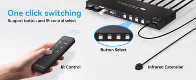 NÖRDIC HDMI KVM-kytkin 4 tietokonetta 1 näyttö 8K 60Hz 4K 144/120Hz USB-laitteet