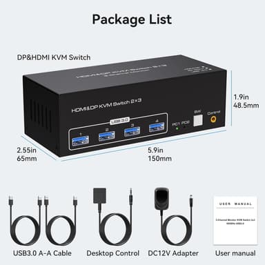 NÖRDIC KVM-kytkin 2 PC 3 näyttöä 8K60Hz 4K144Hz Kolmoisnäyttö 2xDP 1xHDMI 4xUSB 3.0 porttia