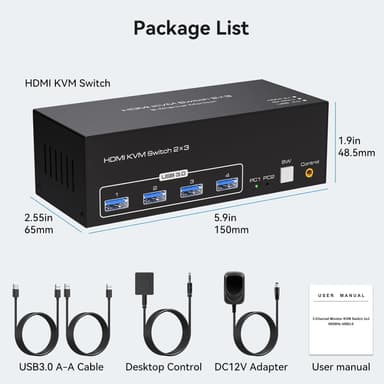 NÖRDIC HDMI 2.1 KVM-kytkin 2 tietokonetta 3 näyttöä 8K60Hz 4K144Hz Kolmoisnäyttö 4 USB 3.0 kahdelle PC:lle jakamaan 3 näyttöä
