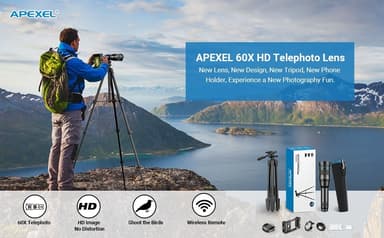 APEXEL Tehokas 60X Teleobjektiivi iPhonelle Kameralinssi sulkimen ja jalustan kanssa Kuunkatseluun / Vapaa-ajan