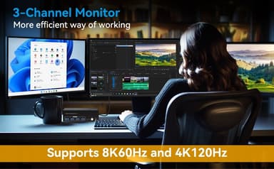 NÖRDIC HDMI 2.1 KVM-kytkin 2 tietokonetta 3 näyttöä 8K60Hz 4K144Hz Kolmoisnäyttö 4 USB 3.0 kahdelle PC:lle jakamaan 3 näyttöä
