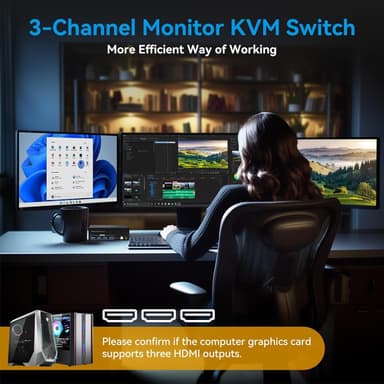 NÖRDIC HDMI 2.1 KVM-kytkin 2 tietokonetta 3 näyttöä 8K60Hz 4K144Hz Kolmoisnäyttö 4 USB 3.0 kahdelle PC:lle jakamaan 3 näyttöä