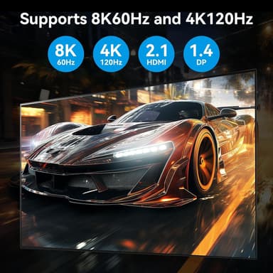 NÖRDIC KVM-kytkin 2 PC 3 näyttöä 8K60Hz 4K144Hz Kolmoisnäyttö 2xDP 1xHDMI 4xUSB 3.0 porttia