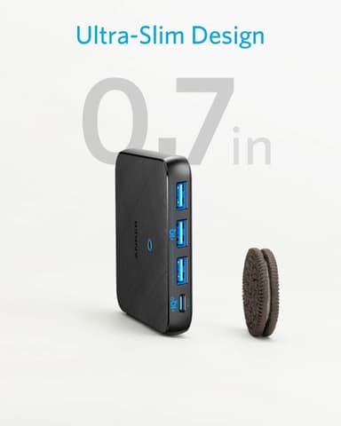 Anker PowerPort Atom III Slim GaN Seinälaturi, 3XUSB-A 1XUSB-C porttia 65W maks, 4-porttinen, PIQ 3.0, kannettaville tietokoneille, tableteille ja älypuhelimille