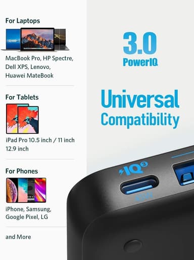 Anker PowerPort Atom III Slim GaN Seinälaturi, 3XUSB-A 1XUSB-C porttia 65W maks, 4-porttinen, PIQ 3.0, kannettaville tietokoneille, tableteille ja älypuhelimille