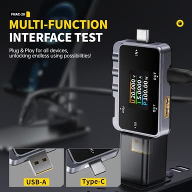 FNIRSI FNAC-28 USB-testeri tarkkaan virran ja jännitteen mittaukseen
