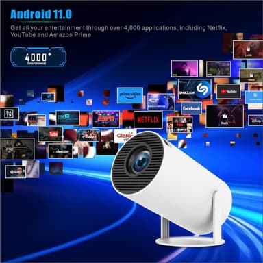 NÖRDIC Mini Portable Projector 4K 1080P Full HD -tuki Android 11 & Netflix – WiFi 6, BT 5.0, 180° kierto, kotiteatteriprojektori
