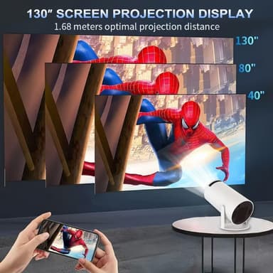 NÖRDIC Mini Portable Projector 4K 1080P Full HD -tuki Android 11 & Netflix – WiFi 6, BT 5.0, 180° kierto, kotiteatteriprojektori