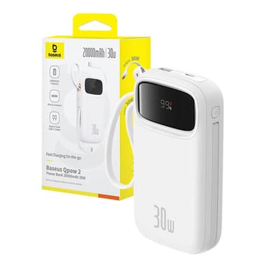 Powerbank Baseus QPow 2 20000mAh 30W 2xUSB-C (valkoinen)