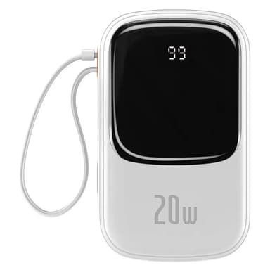 Powerbank Baseus Qpow PRO Lightning-kaapelilla, USB-C-portilla ja USB 20000mAh, 20W (valkoinen)