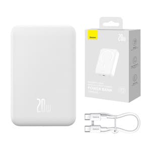 Powerbank Baseus Magnetic Mini 20000mAh, USB-C 20W MagSafe (valkoinen)