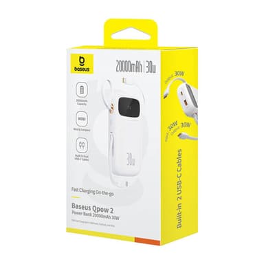 Powerbank Baseus QPow 2 20000mAh 30W 2xUSB-C (valkoinen)