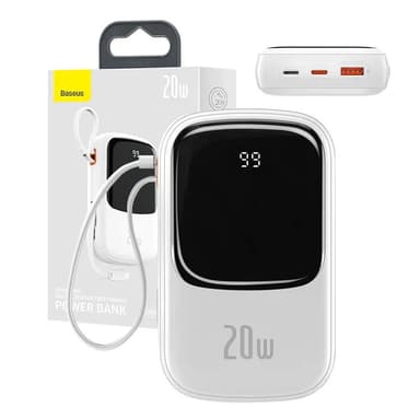 Powerbank Baseus Qpow PRO Lightning-kaapelilla, USB-C-portilla ja USB 20000mAh, 20W (valkoinen)