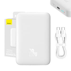 Powerbank Baseus Magnetic, 10000mAh, USB-C 20W, MagSafe (valkoinen)