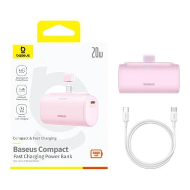 Powerbank Baseus Compact USB-C 5000mAh, 20W (vaaleanpunainen)