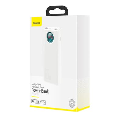 Powerbank Baseus Amblight 30000mAh, 4xUSB, USB-C, 65W (valkoinen)
