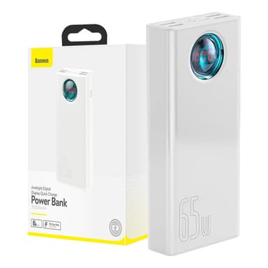 Powerbank Baseus Amblight 30000mAh, 4xUSB, USB-C, 65W (valkoinen)