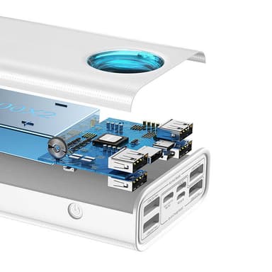 Powerbank Baseus Amblight 30000mAh, 4xUSB, USB-C, 65W (valkoinen)