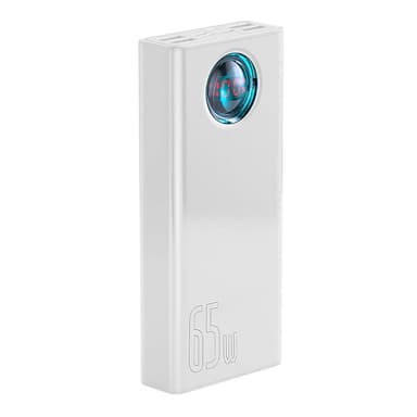 Powerbank Baseus Amblight 30000mAh, 4xUSB, USB-C, 65W (valkoinen)