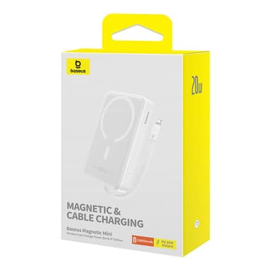 Powerbank Baseus Magnetic Mini 10000mAh, Lightning 20W MagSafe (valkoinen)