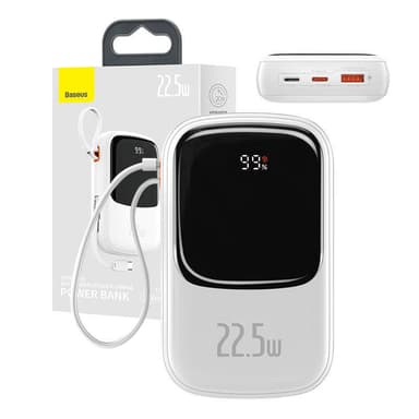 Powerbank Baseus Qpow PRO kaapelilla, 20000mAh, 22.5W (valkoinen)