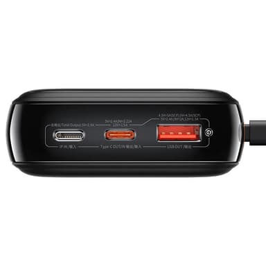 Powerbank Baseus Qpow PRO Lightning-kaapelilla, USB-C-portilla ja USB 20000mAh, 20W (musta)
