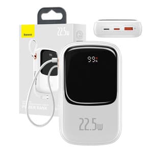 Powerbank Baseus Qpow PRO kaapelilla, 20000mAh, 22.5W (valkoinen)