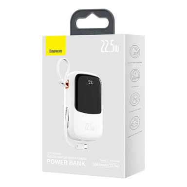 Powerbank Baseus Qpow PRO kaapelilla, 20000mAh, 22.5W (valkoinen)
