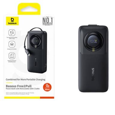 Powerbank Baseus OS Free2Pull 10000mAh 30W +kaapeli (musta)