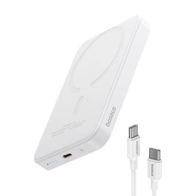 Magneettinen Mini Powerbank Baseus 5000mAh, USB-C 20W (valkoinen)