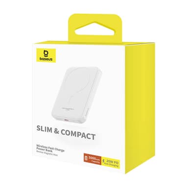 Magneettinen Mini Powerbank Baseus 5000mAh, USB-C 20W (valkoinen)