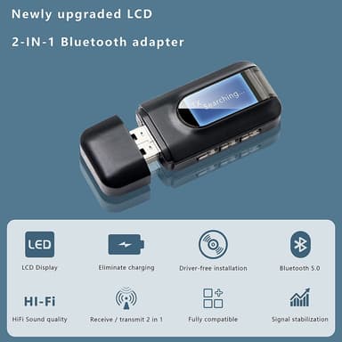 2-in-1 Bluetooth-äänilähetin/vastaanotin Bluetooth-sovitin 5.0 Musta