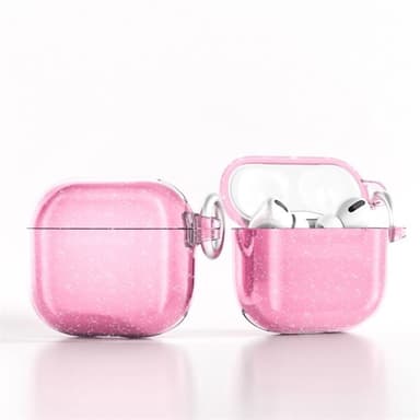 Kimaltava suojakotelo AirPods 4:lle, jossa on metalliklipsi - Vaaleanpunainen