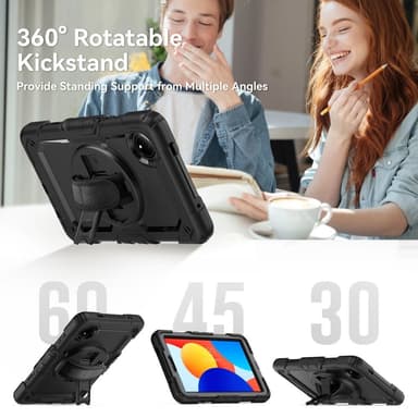 SKALO Xiaomi Redmi Pad SE 8.7 Armor 360 kahva olkahihna+Näytönsuoja Kotelo - Musta