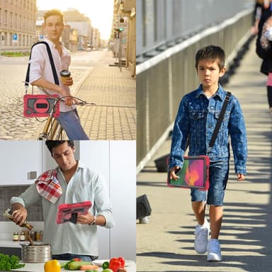 SKALO Xiaomi Redmi Pad SE 8.7 Extra Shockproof Armor 360 Kahva/Tripod Suojakuori - Punainen