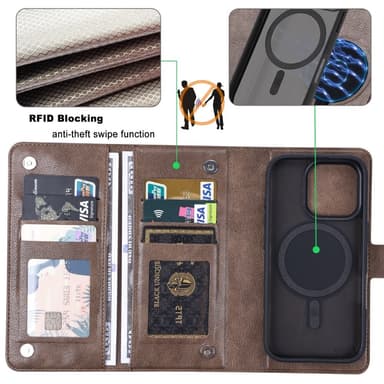 VILI iPhone 16 Pro Max GVB Series Lompakkokotelo PU-nahkaa - Ruskea
