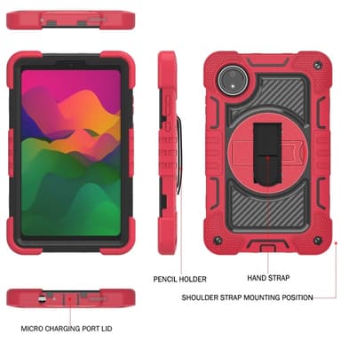 SKALO Xiaomi Redmi Pad SE 8.7 Extra Shockproof Armor 360 Kahva/Tripod Suojakuori - Punainen