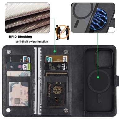 VILI iPhone 16 Pro Max GVB Series Lompakkokotelo PU-nahkaa - Musta
