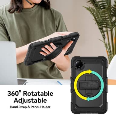 SKALO Xiaomi Redmi Pad SE 8.7 Armor 360 kahva olkahihna+Näytönsuoja Kotelo - Musta