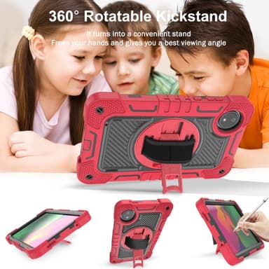 SKALO Xiaomi Redmi Pad SE 8.7 Extra Shockproof Armor 360 Kahva/Tripod Suojakuori - Punainen