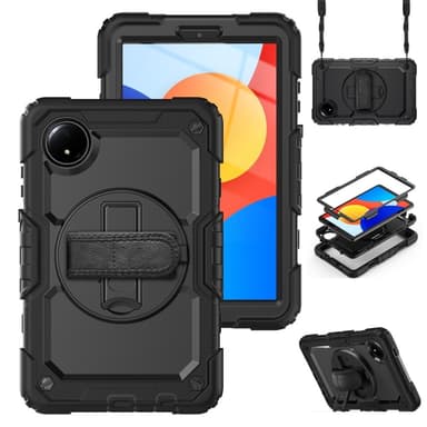 SKALO Xiaomi Redmi Pad SE 8.7 Armor 360 kahva olkahihna+Näytönsuoja Kotelo - Musta
