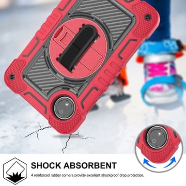 SKALO Xiaomi Redmi Pad SE 8.7 Extra Shockproof Armor 360 Kahva/Tripod Suojakuori - Punainen