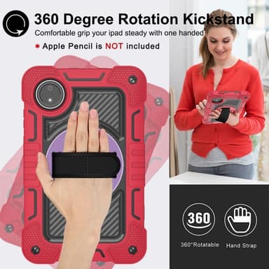 SKALO Xiaomi Redmi Pad SE 8.7 Extra Shockproof Armor 360 Kahva/Tripod Suojakuori - Punainen