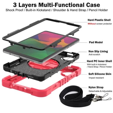 SKALO Xiaomi Redmi Pad SE 8.7 Extra Shockproof Armor 360 Kahva/Tripod Suojakuori - Punainen