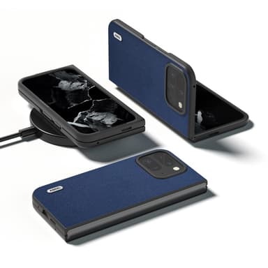 ABEEL Google Pixel 9 Pro Fold Genuine Leather Suojakuori - Sininen