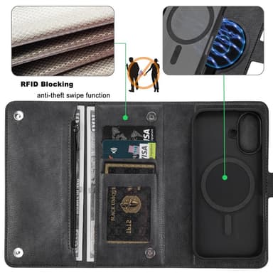 VILI iPhone 16 Plus GVB Series Lompakkokotelo PU-nahkaa - Musta